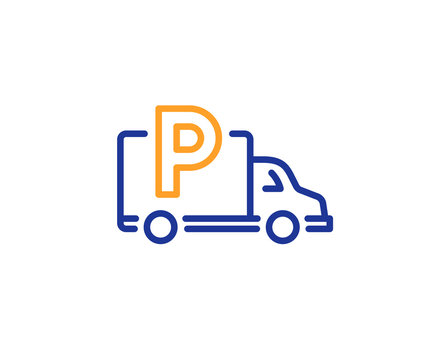 Truck parking line icon. Car park sign. Transport place symbol. Colorful outline concept. Blue and orange thin line color icon. Truck parking Vector