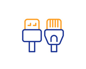 Computer cables line icon. Usb, rj45 connection wires. Colorful outline concept. Blue and orange thin line color Computer cables icon. Vector