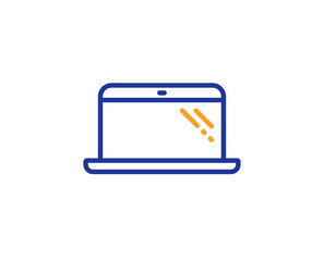 Laptop line icon. Mobile computer device sign. Colorful outline concept. Blue and orange thin line color Laptop icon. Vector