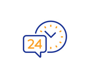 24 hour time service line icon. Call support sign. Feedback chat symbol. Colorful outline concept. Blue and orange thin line color 24h service icon. Vector