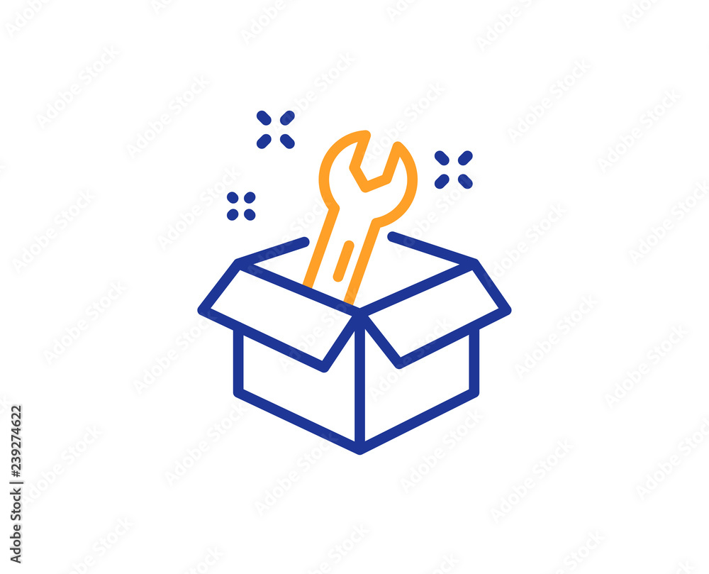 Poster spanner tool line icon. repair service box sign. fix instruments symbol. colorful outline concept. b
