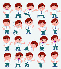 Cartoon character businessman in casual style. Set with different postures, attitudes and poses, doing different activities in isolated vector illustrations.
