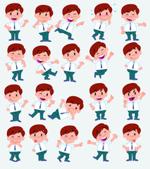 Cartoon character businessman in casual style. Set with different postures, attitudes and poses, always in positive attitude, doing different activities in vector vector illustrations.