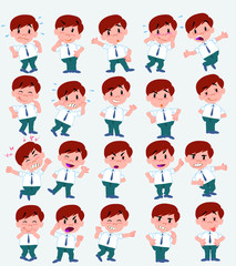 Cartoon character businessman in casual style. Set with different postures, attitudes and poses, doing different activities in isolated vector illustrations.