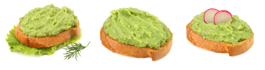 sandwich with avocado cream isolated on white background. Healthy food