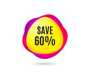 Save 60% off. Sale Discount offer price sign. Special offer symbol. Gradient sale tag. Abstract shopping banner. Template for design. Vector