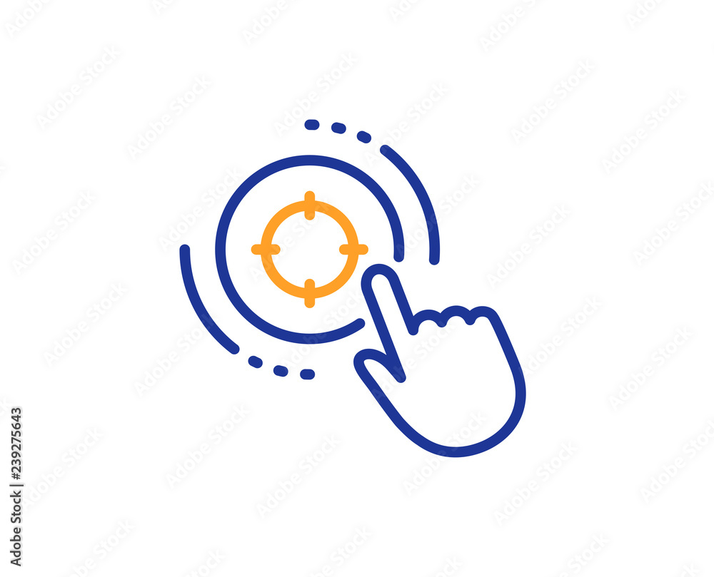 Poster Seo target line icon. Search engine optimization sign. Click aim symbol. Colorful outline concept. Blue and orange thin line color Seo target icon. Vector
