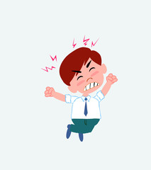 Businessman in casual style jumps angry.