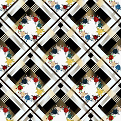 Fototapeta premium Beautiful red flowers pattern on plaid background. pattern of rose, eps10