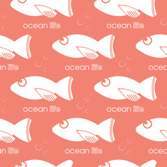 Fish Seamless Pattern Background. Flat design. Vector Illustration.