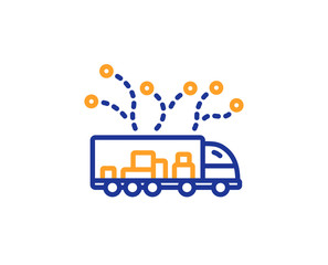 Truck transport line icon. Transportation vehicle sign. Delivery logistics symbol. Colorful outline concept. Blue and orange thin line color icon. Truck delivery Vector