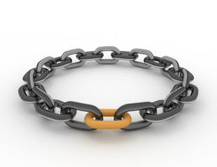 Obraz premium 3D metal chain on white background. team concept
