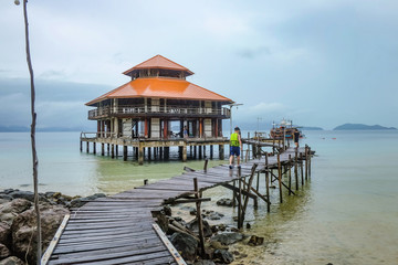 Fototapeta na wymiar Small Pavilion Beside the Beach and ocean on Koh wai Trat Thailand.Thailand Holiday concept