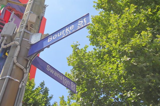 Bourke And Swanston Street Sign Melbourne Australia