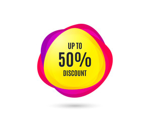 Up to 50% Discount. Sale offer price sign. Special offer symbol. Save 50 percentages. Gradient sale tag. Abstract shopping banner. Template for design. Vector