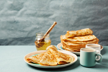 Staple of yeast pancakes, traditional for Russian pancake week - 239278040