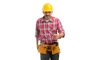 Constructor walking towards camera.