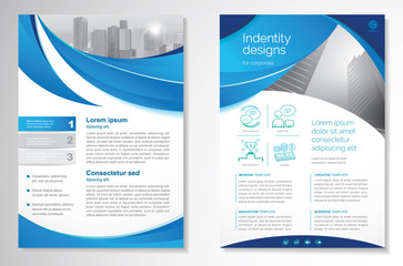 Template vector design for Brochure, AnnualReport, Magazine, Poster, Corporate Presentation, Portfolio, Flyer, infographic, layout modern with blue color size A4, Front and back, Easy to use and edit.