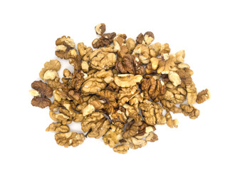 Peeled walnut on white background