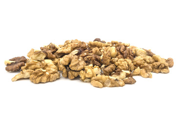 Peeled walnut on white background