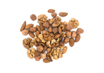 Various nuts on white background