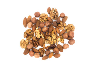 Various nuts on white background