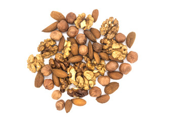 Various nuts on white background