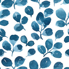Watercolor seamless pattern with eucalyptus leaves