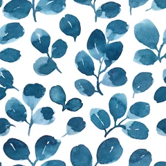 Deurstickers Aquarel bladerprint Aquarel naadloos patroon met eucalyptusbladeren