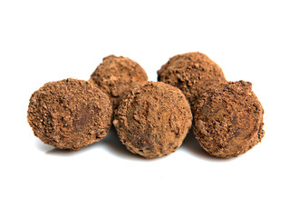 Chocolate candies isolated on white background.