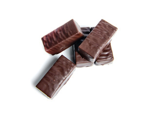 Chocolate candies isolated on white background.