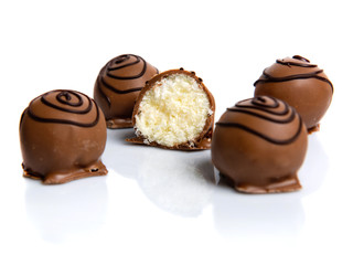 Chocolate candies isolated on white background.