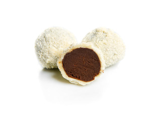 Chocolate candies isolated on white background.