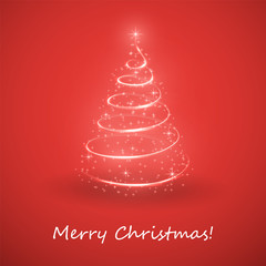 Merry Christmas, Happy Holidays Card - Christmas Tree Shape Made from Bright Spiralling Light 