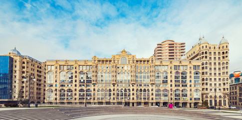 Fototapeta na wymiar Modern residential building on Fizuli street, Baku city