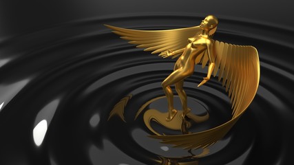 angelic ai concept. female character rising from black liquid. 3d illustration