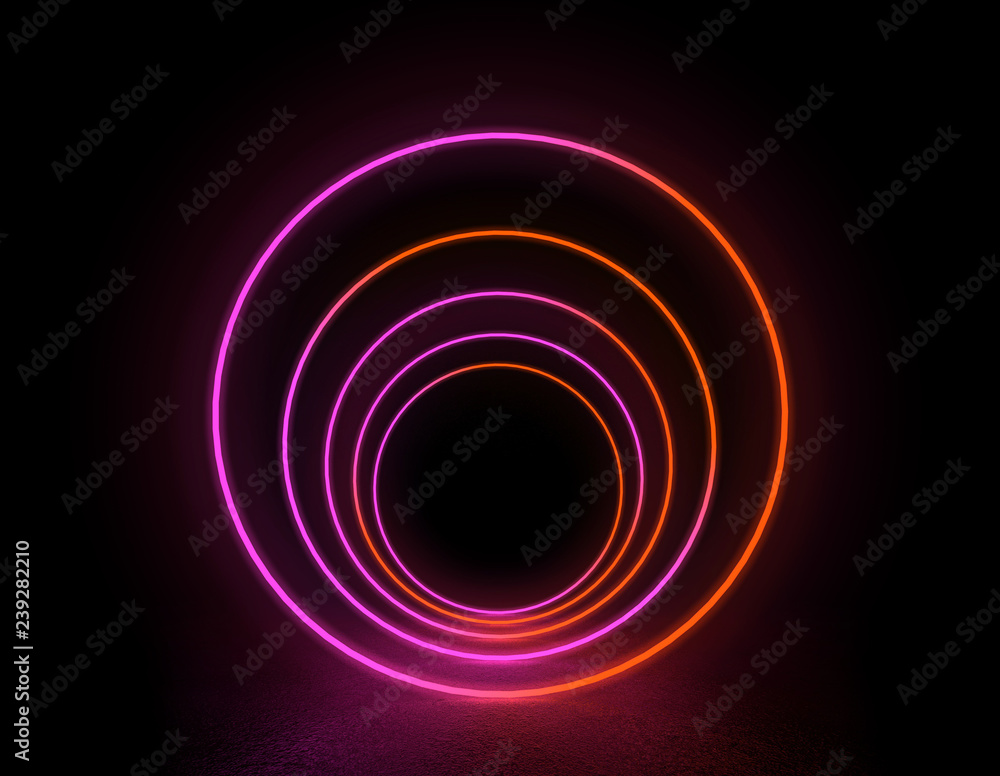 Poster modern abstract neon glowing lines background. 3d rendering
