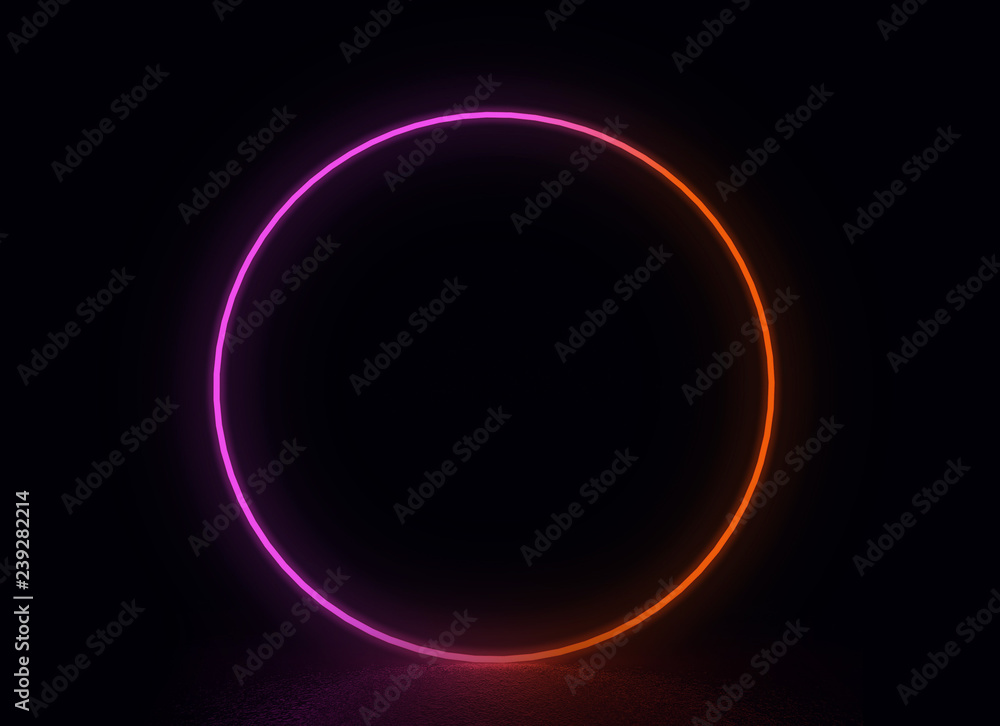 Aufkleber modern abstract neon glowing lines background. 3d rendering