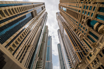Skyscrapers looking up at the sky. Modern metropolis. Modern city