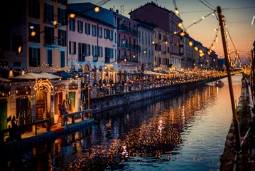 Foto op Canvas Christmas lights and floating nativity scene at Navigli Milano Italy - winter xmas time © UMB-O