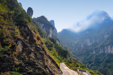 In the mountains, the road and the cliffs Tianmen