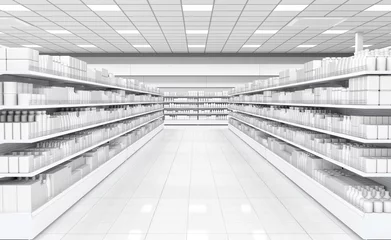 Foto op Plexiglas Interior of a supermarket with shelves with goods. 3d image © Wire_man