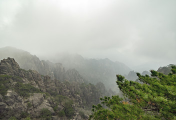 Huashan Mountains in the fog