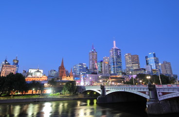 Fototapeta na wymiar Night cityscape Melbourne Australia