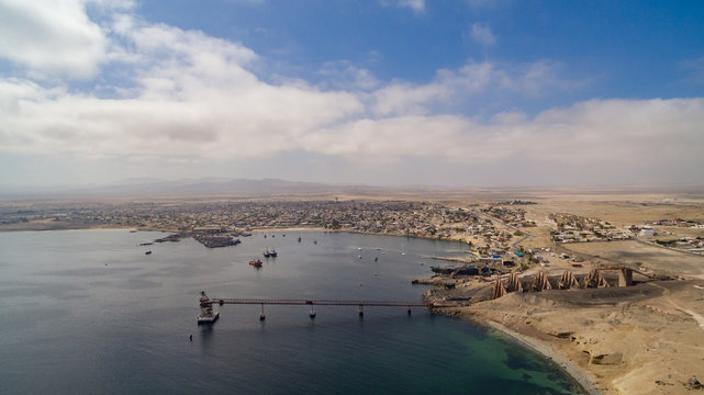 Aerial photo of the city of Caldera in northern Chile, Atacama Region