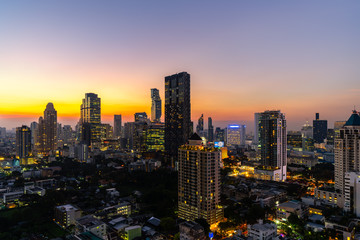 Obraz premium Bangkok Skyscraper Cityscape at Twilight Time, Thailand.