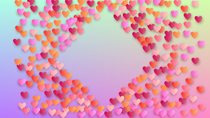 Valentine's Day Background. Heart Confetti Pattern. Many Random Falling Beautifull Hearts on Hologram Backdrop. Card Template. Vector Valentine's Day Background.