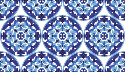 Foto op Plexiglas Vector Mosaic Classic Blue and White Seamless Pattern © kronalux