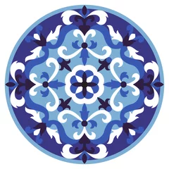 Gordijnen Vector Mosaic Classic Floral Blue and White Medallion © kronalux