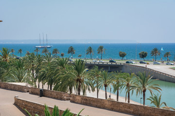 Palma de Mallorca, Balearic Islands, Spain - July 21, 2013: View of the streets of the city of Palma, the capital of the island of Majorca.